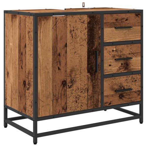 vidaXL Badezimmer-Schrank-System im Industrie-Style, Urbane Möbel, hohe Aufbewahrung, rechteckig, mit Holz und Stahlrahmen, modernes Design, große Tür mit Scharnier von vidaXL