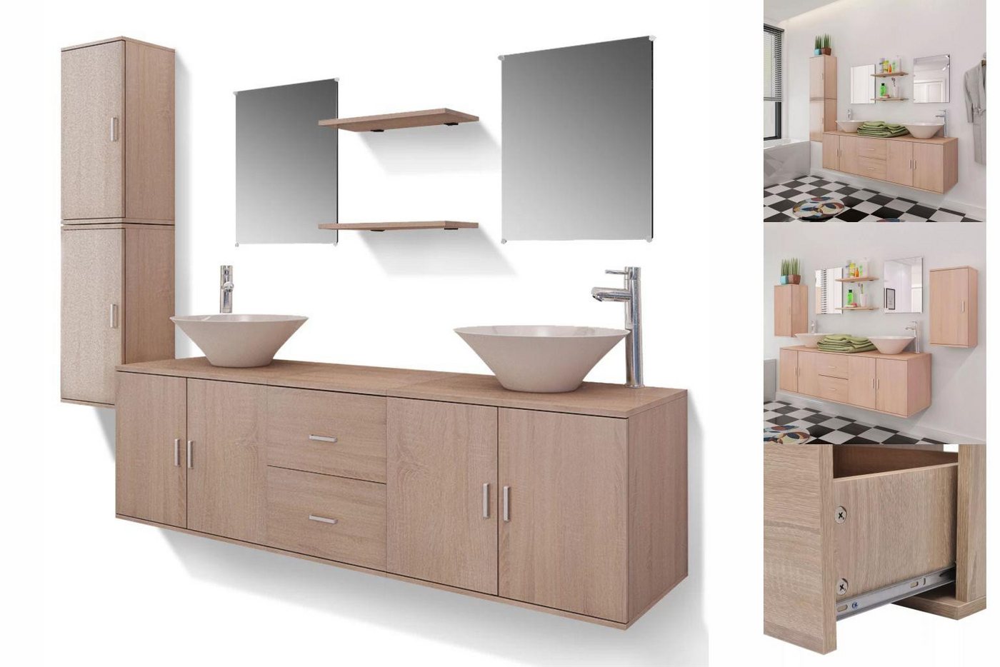 vidaXL Badezimmer-Set 11 tlg Badmöbel Set mit Waschbecken und Wasserhahn Beige vidaXL Badezimmer-Set 11 tlg Badmöbel Set mit Waschbecken und Wasserhahn Beige von vidaXL