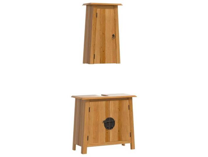 vidaXL Badezimmer-Set 2-tlg. Badmöbel-Set Massivholz Kiefer, (1-St), braun, Spülenschrank + Hängeschrank von vidaXL