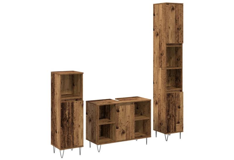 vidaXL Badezimmer-Set 3-teiliges Badezimmermöbel Set Altes Holz Ingenieurholz, (3-St) von vidaXL