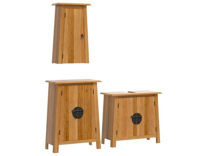 vidaXL Badezimmer-Set 3-tlg. Badmöbel-Set Massivholz Kiefer, (1-St), braun, Spülenschrank + Seitenschrank + Hängeschrank von vidaXL