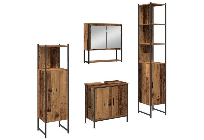 vidaXL Badezimmer-Set 4-teiliges Badezimmermöbel Set - Altes Holz - Spanplatte, (4-St) von vidaXL