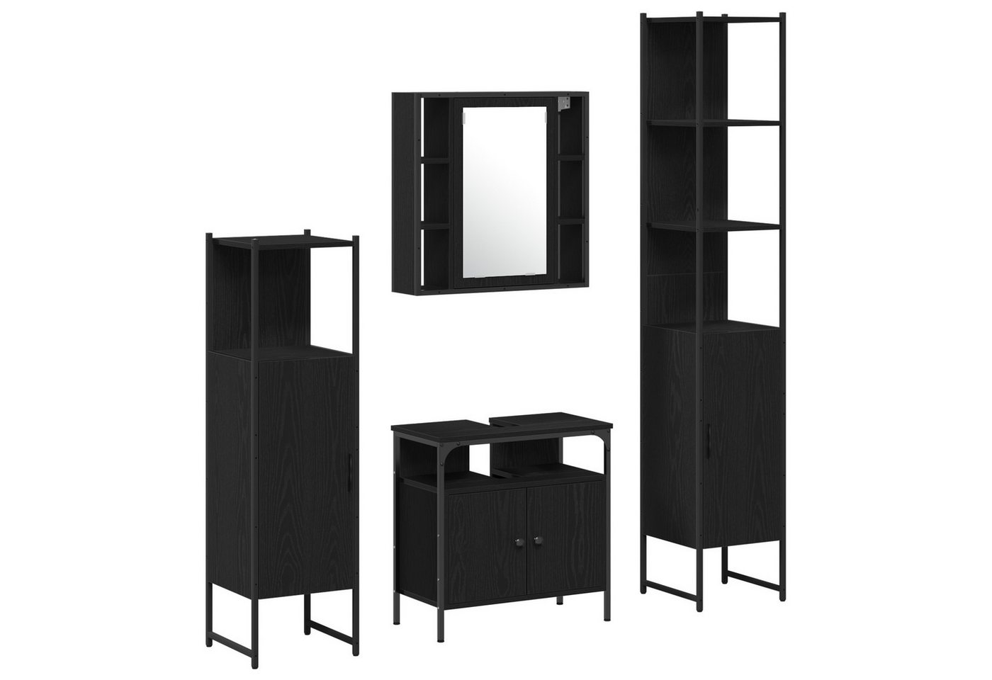 vidaXL Badezimmer-Set 4-teiliges Badmöbelset in Schwarz Eiche - Spanplatte, (4-St) von vidaXL