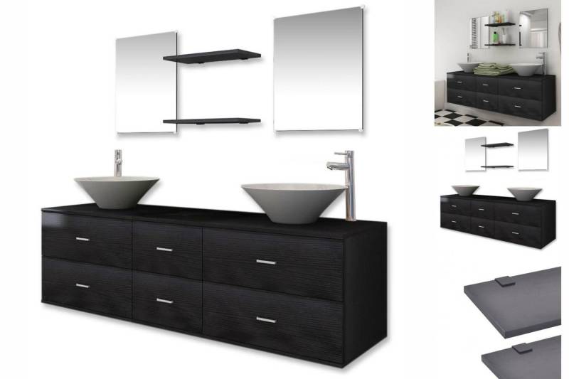 vidaXL Badezimmer-Set 9-tlg Badmöbel-Set mit Waschbecken und Wasserhahn Schwarz von vidaXL