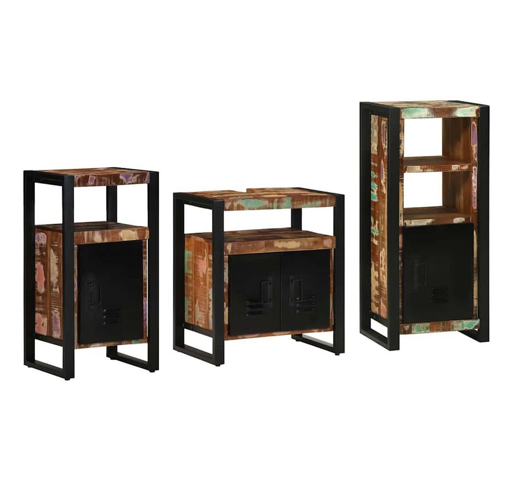 vidaXL Badezimmer-Set Badezimmermöbel Set mit Regal 3 pcs Mehrfarbig Massives Altholz, (3-St) von vidaXL