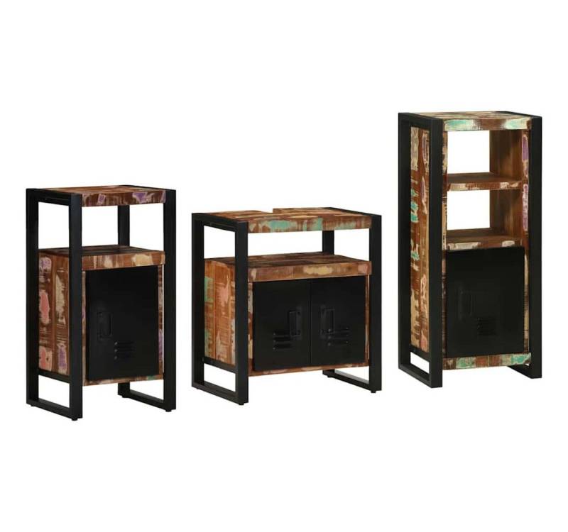 vidaXL Badezimmer-Set Badezimmermöbel Set mit Regal 3 pcs Mehrfarbig Massives Altholz, (3-St) von vidaXL