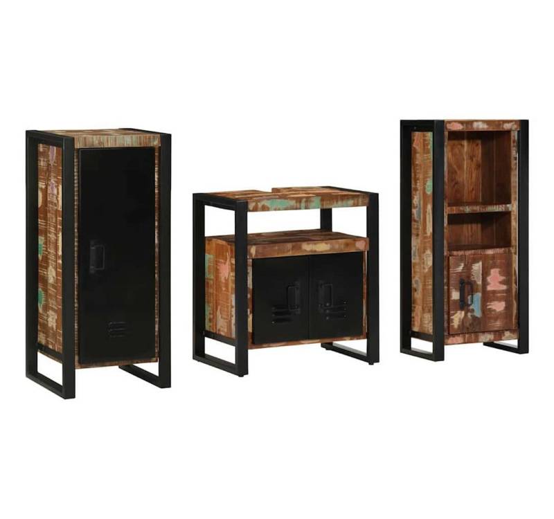 vidaXL Badezimmer-Set Badezimmermöbel Set mit Regal 3 pcs Mehrfarbig Massives Altholz, (3-St) von vidaXL