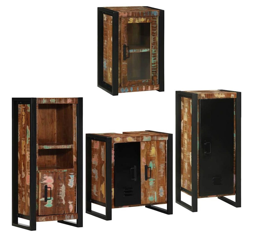 vidaXL Badezimmer-Set Badezimmermöbel Set mit Tür 4 pcs Mehrfarbig Massives Altholz, (4-St) von vidaXL