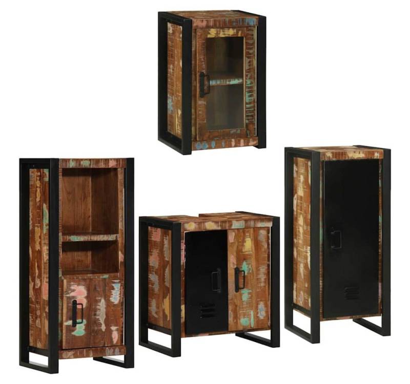 vidaXL Badezimmer-Set Badezimmermöbel Set mit Tür 4 pcs Mehrfarbig Massives Altholz, (4-St) von vidaXL
