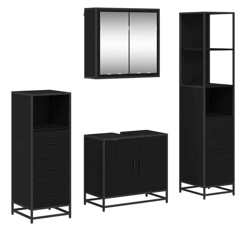 vidaXL Badezimmer-Set Badezimmermöbel Set 4 pcs Schwarz Eichen-Optik 65 x 33 x 60 cm, (4-St) von vidaXL