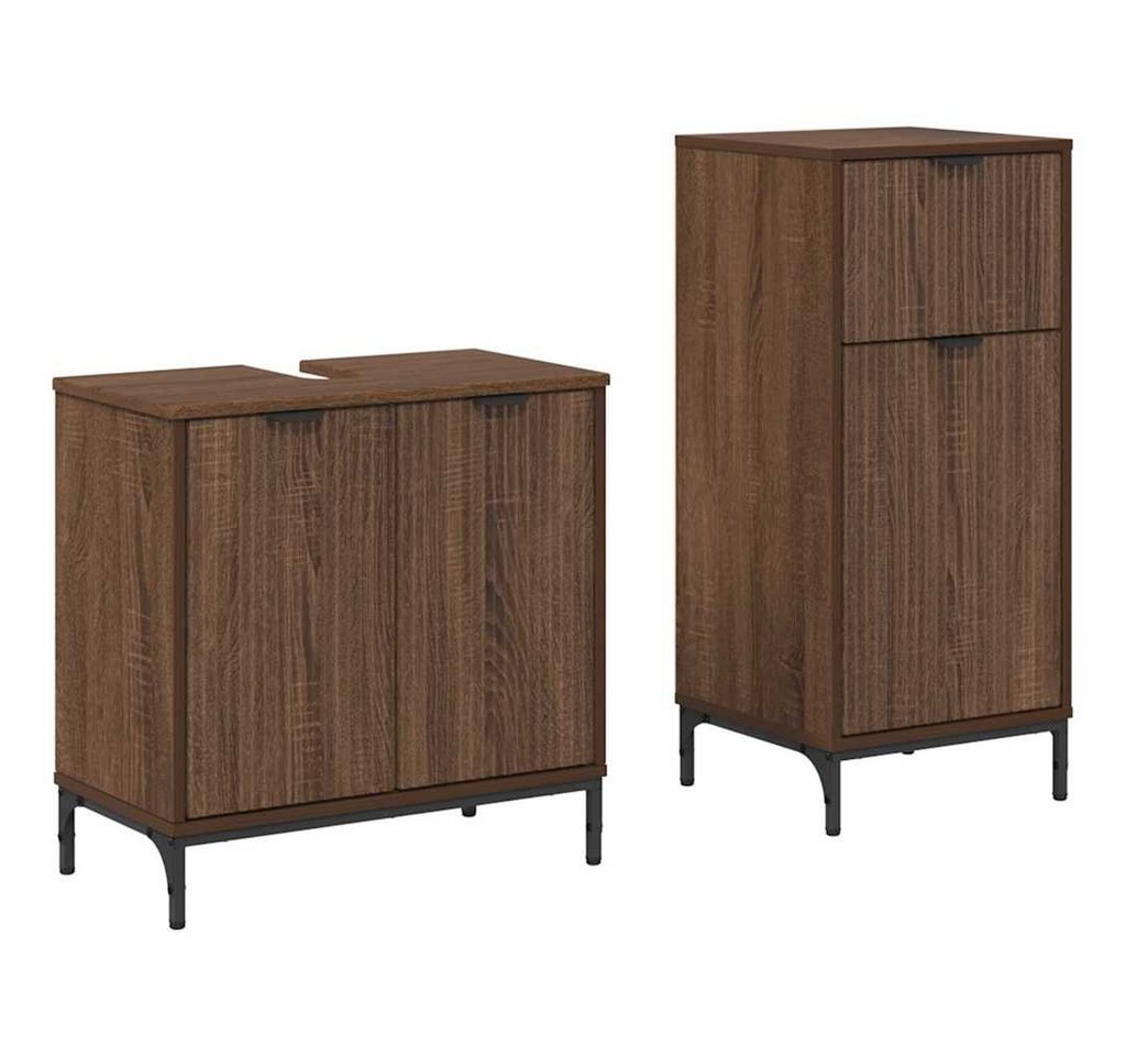 vidaXL Badezimmer-Set Badezimmermöbel Set Plaid 2 pcs Braune Eiche 39,5 x 36 x 88 cm, (2-St) von vidaXL