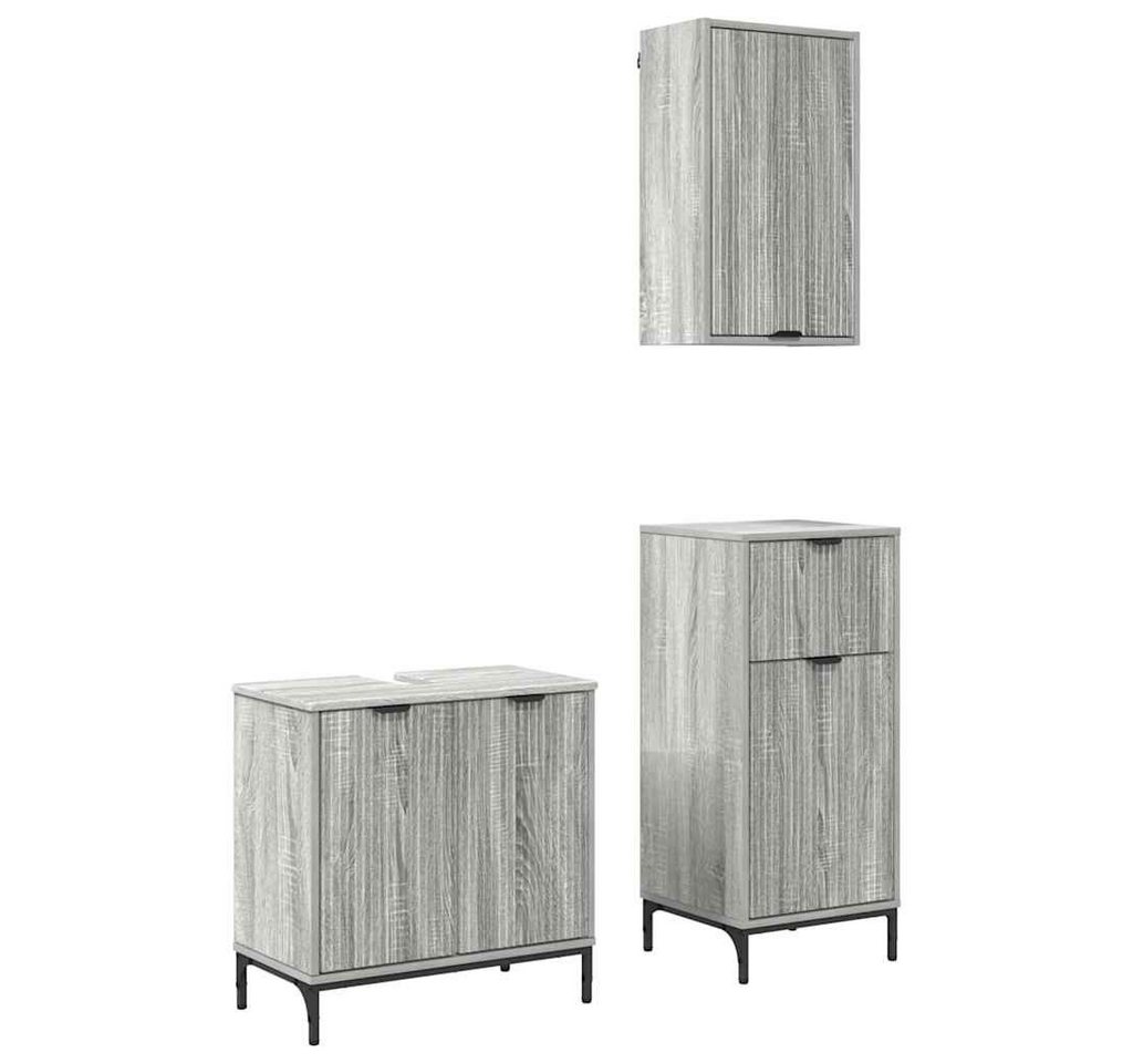 vidaXL Badezimmer-Set Badezimmermöbel Set Plaid 3 pcs Grau Sonoma 39,5 x 36 x 88 cm, (3-St) von vidaXL