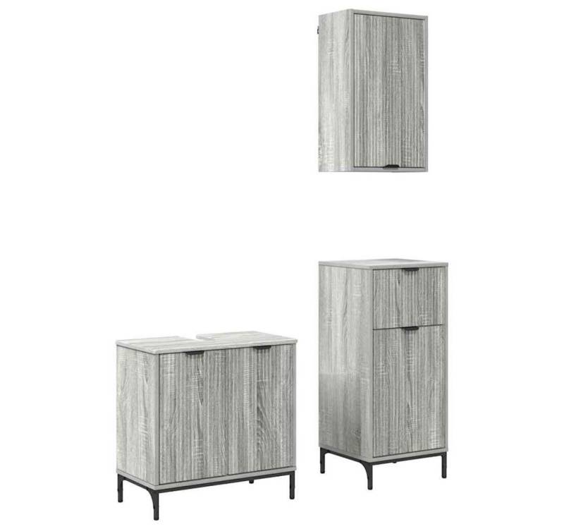 vidaXL Badezimmer-Set Badezimmermöbel Set Plaid 3 pcs Grau Sonoma 39,5 x 36 x 88 cm, (3-St) von vidaXL