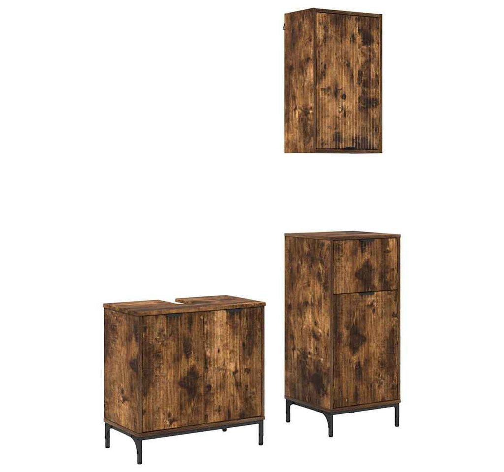 vidaXL Badezimmer-Set Badezimmermöbel Set Plaid 3 pcs Räuchereiche 39,5 x 36 x 88 cm, (3-St) von vidaXL