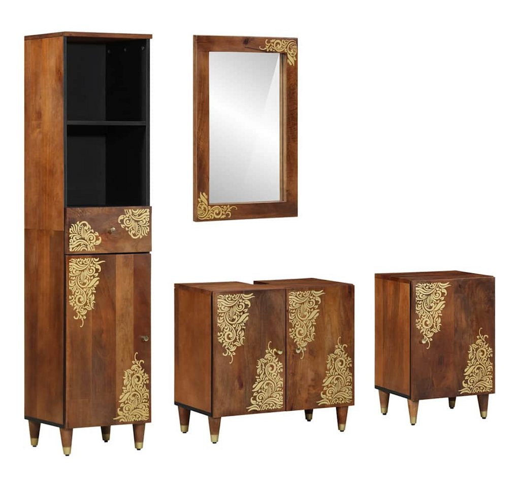 vidaXL Badezimmer-Set Badezimmermöbel Set 4 pcs Honigbraun Massives, grobes holz, (4-St) von vidaXL