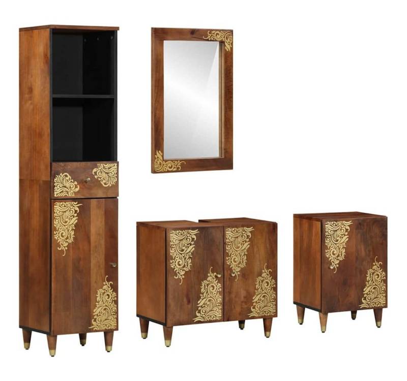 vidaXL Badezimmer-Set Badezimmermöbel Set 4 pcs Honigbraun Massives, grobes holz, (4-St) von vidaXL