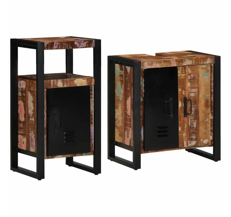 vidaXL Badezimmer-Set Badezimmermöbel Set mit Regal 2 pcs Braun Massives Altholz, (2-St) von vidaXL