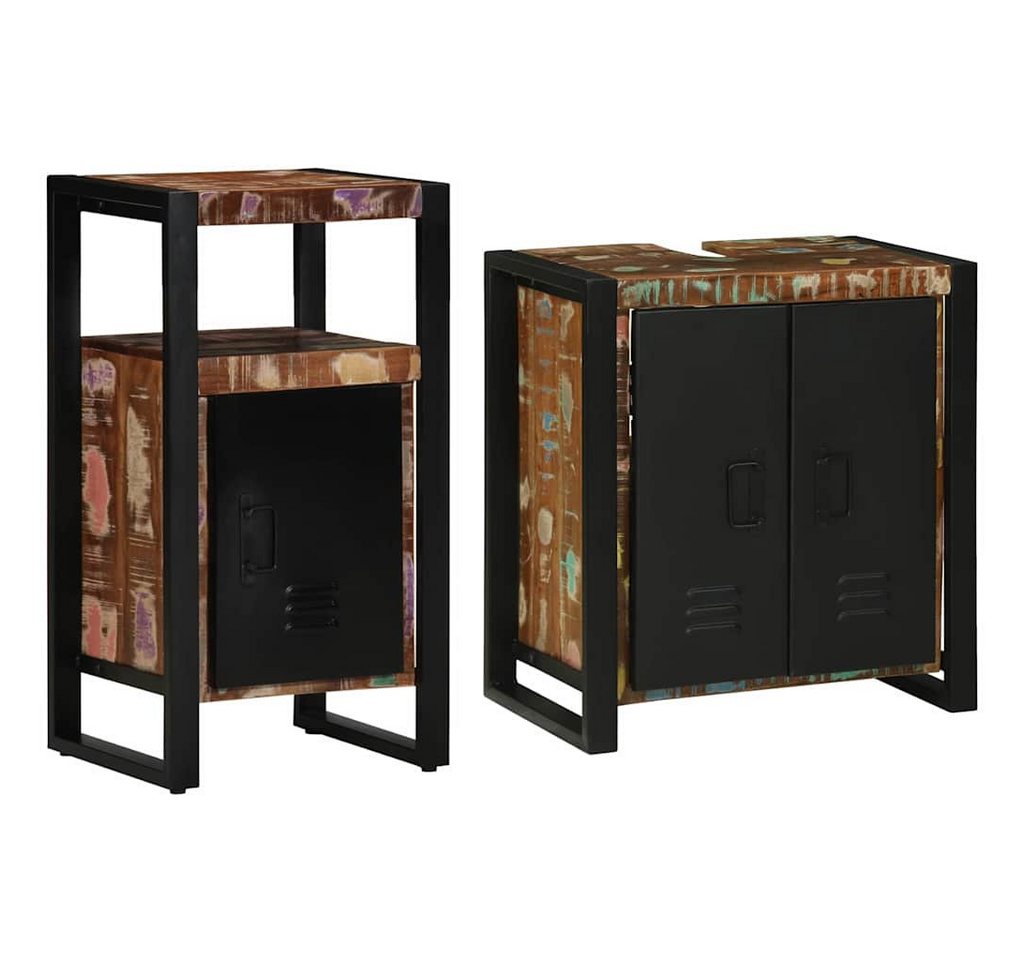 vidaXL Badezimmer-Set Badezimmermöbel Set mit Regal 2 pcs Braun recyceltes Massivholz, (2-St) von vidaXL