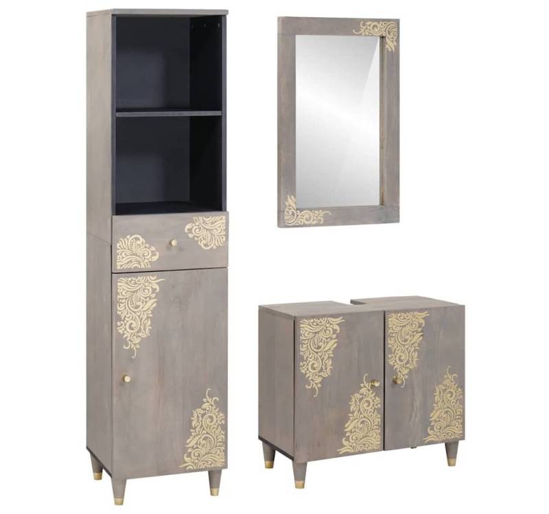 vidaXL Badezimmer-Set Badezimmermöbel Set 3 pcs Grau Massives, grobes holz, (3-St) von vidaXL