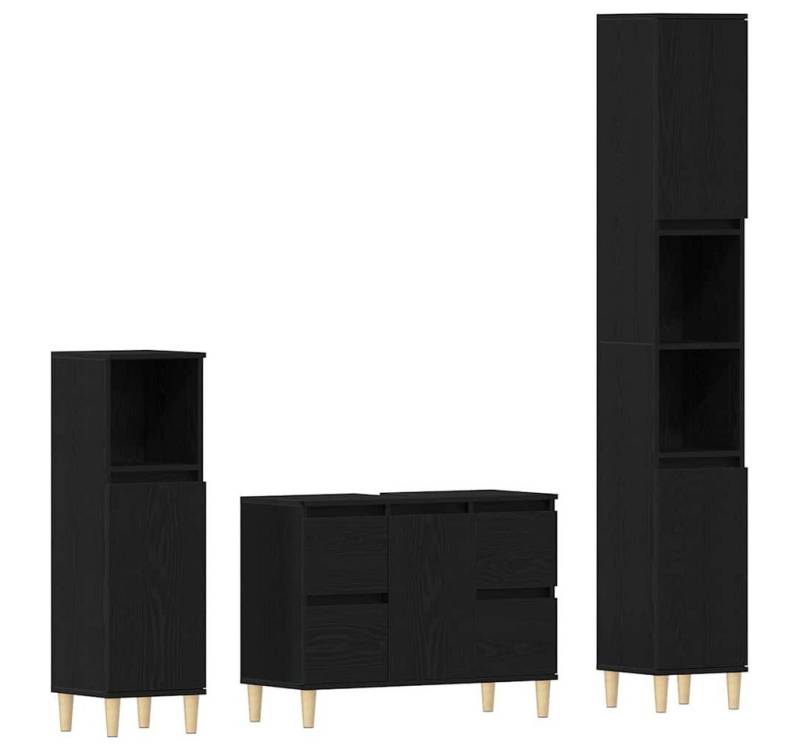 vidaXL Badezimmer-Set Badezimmermöbel Set mit Speicher 3 pcs Schwarz 30 x 30 x 180 cm, (3-St) von vidaXL