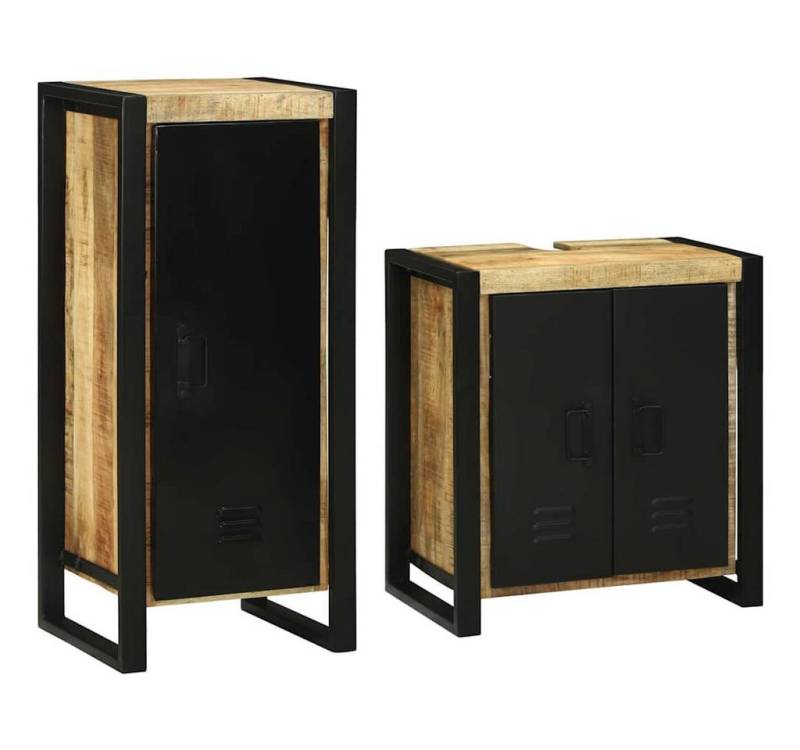 vidaXL Badezimmer-Set Badezimmermöbel Set mit Tür 2 pcs Braun Massives -Holz, (2-St) von vidaXL