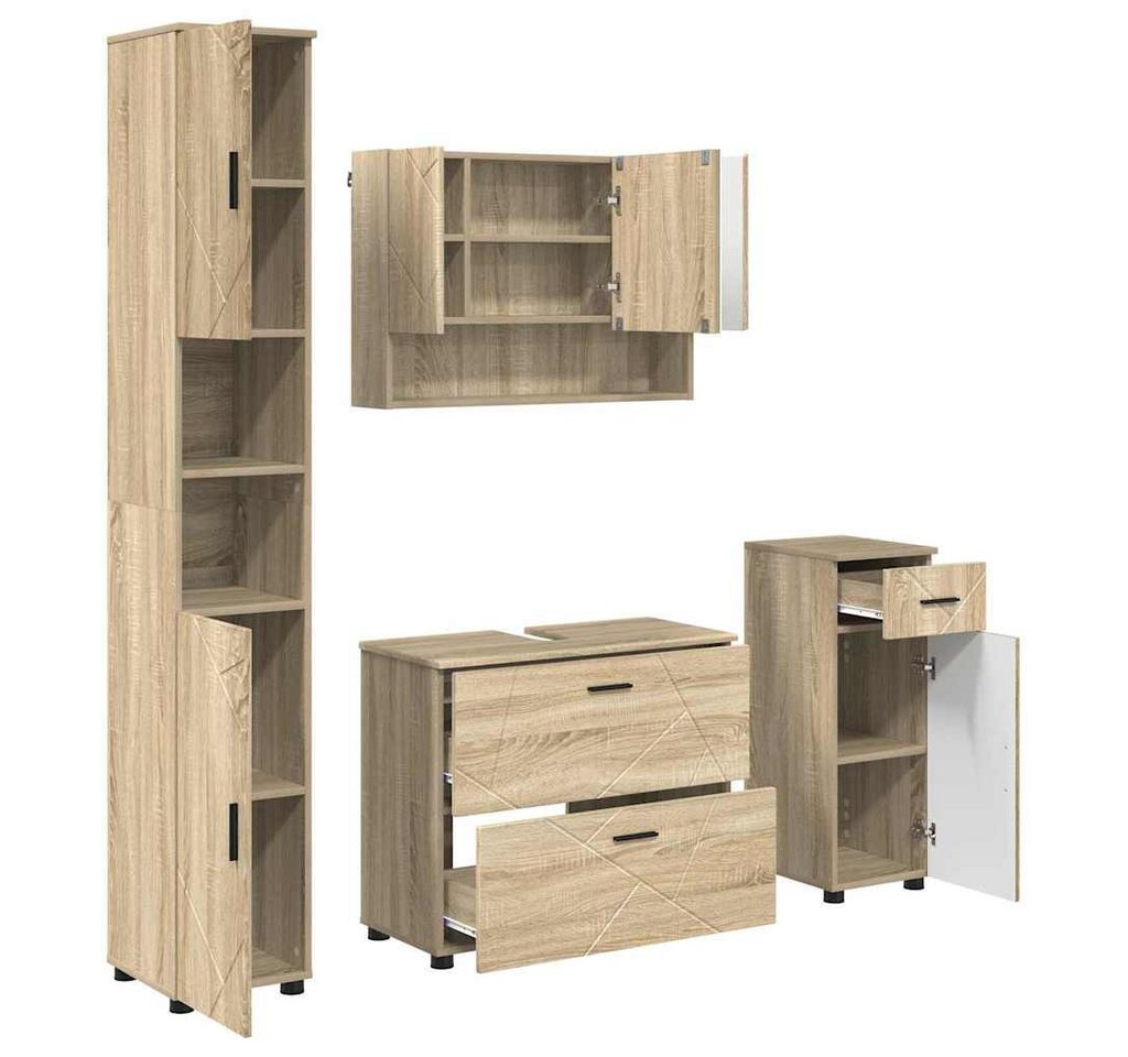 vidaXL Badezimmer-Set Badezimmermöbel Set mit Regal 4 pcs Sonoma-Eiche Holzwerkstoff, (4-St) von vidaXL
