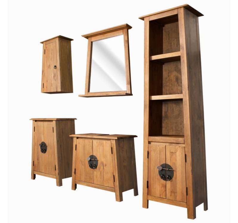 vidaXL Badezimmer-Set Badmöbel Set 5tlg Unterschrank Spiegel 2x Schrank Hochschrank Recycelt von vidaXL