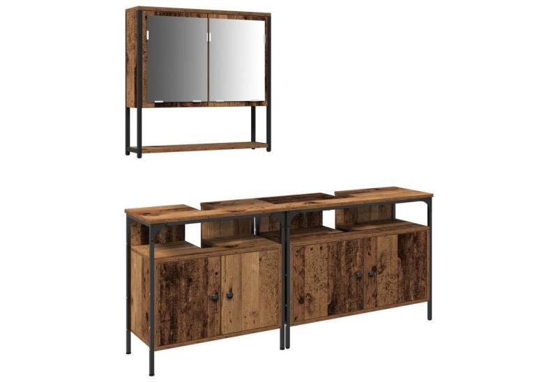 vidaXL Badezimmer-Set Waschbeckenschrank mit Einbaubecken Altholz Holzwerkstoff, (3-St) von vidaXL