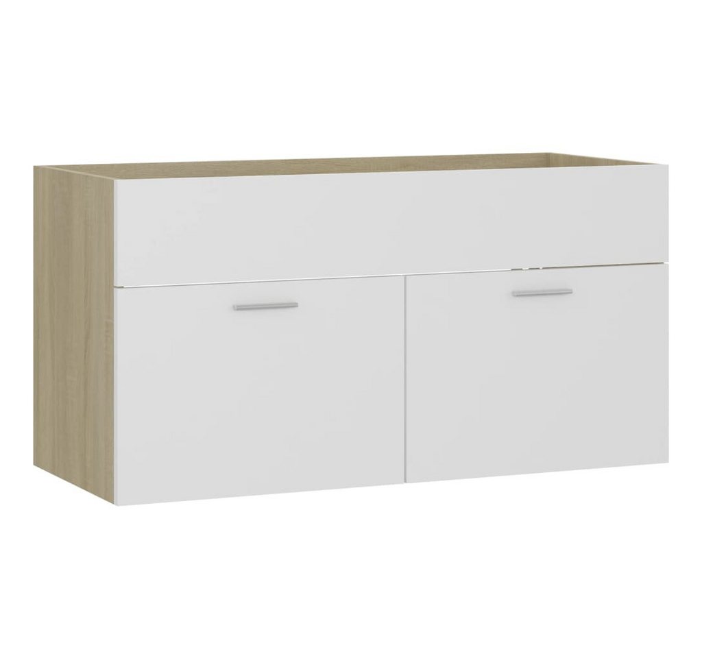vidaXL Badezimmer-Set Waschbeckenunterschrank Weiß Sonoma-Eiche 90x38,5x46 cm, (1-St) von vidaXL