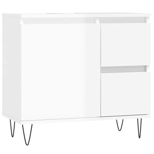 vidaXL Badezimmerschrank, Waschbeckenunterschrank mit viel Stauraum, Badschrank mit Eisenbeinen, Bad Unterschrank Waschbeckenschrank Badmöbel, Hochglanz Weiß Holzwerkstoff vidaXL Badezimmerschrank, Waschbeckenunterschrank mit viel Stauraum, Badschrank mit Eisenbeinen, Bad Unterschrank Waschbeckenschrank Badmöbel, Hochglanz Weiß Holzwerkstoff von vidaXL