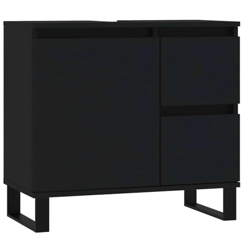 vidaXL Badezimmerschrank, Waschbeckenunterschrank mit viel Stauraum, Badschrank mit Eisenbeinen, Bad Unterschrank Waschbeckenschrank Badmöbel, Schwarz Holzwerkstoff vidaXL Badezimmerschrank, Waschbeckenunterschrank mit viel Stauraum, Badschrank mit Eisenbeinen, Bad Unterschrank Waschbeckenschrank Badmöbel, Schwarz Holzwerkstoff von vidaXL