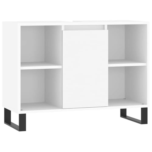 vidaXL Badezimmerschrank, Waschbeckenunterschrank mit viel Stauraum, Badschrank mit Eisenbeinen, Bad Unterschrank Waschbeckenschrank Badmöbel, Weiß Holzwerkstoff von vidaXL