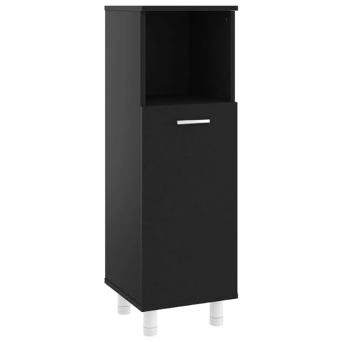 vidaXL Badezimmerschrank 3 Fächer 1 Tür Midischrank Badschrank Badregal Badmöbel Schrank Badezimmer Regal Schwarz 30x30x95cm Holzwerkstoff von vidaXL