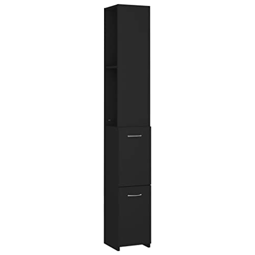 vidaXL Badezimmerschrank Hochschrank Badschrank Badezimmermöbel Badmöbel Badregal Regal Schrank Badezimmer Schwarz 25x26,5x170cm Holzwerkstoff von vidaXL