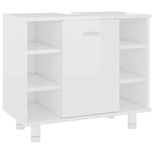 vidaXL Badezimmerschrank Unterschrank Badschrank Waschbeckenunterschrank Waschtischunterschrank Badmöbel Hochglanz-Weiß 60x32x53,5cm Holzwerkstoff von vidaXL