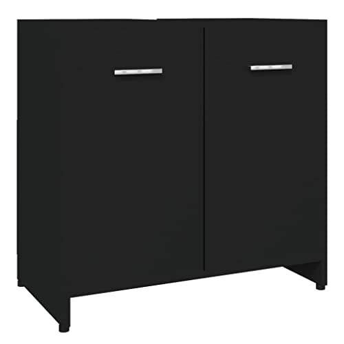 vidaXL Badezimmerschrank Waschbeckenunterschrank Badschrank Kommode Badmöbel Waschtischunterschrank Schrank Schwarz 60x33x61cm Holzwerkstoff von vidaXL