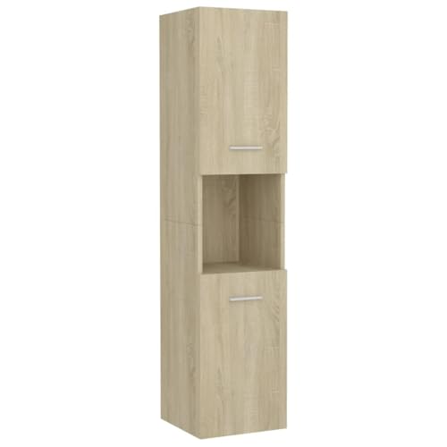 vidaXL Badezimmerschrank mit 2 Türen 5 Fächern Hochschrank Badschrank Badmöbel Schrank Badezimmermöbel Sonoma-Eiche 30x30x130cm Holzwerkstoff von vidaXL