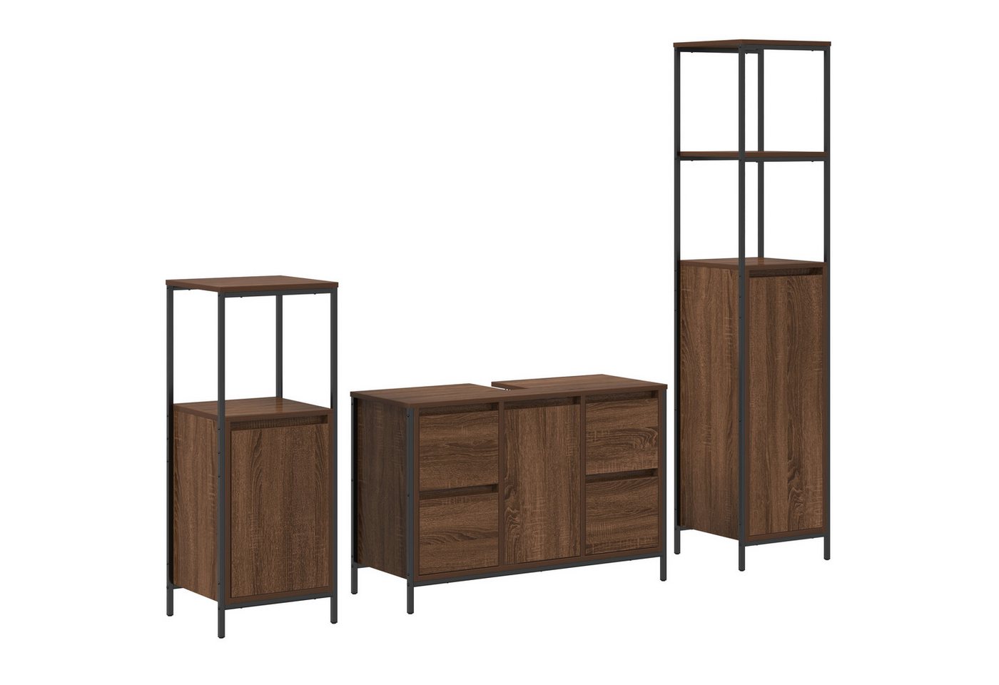 vidaXL Badezimmerspiegelschrank 3-tlg. Badmöbel-Set Braun Eiche Holzwerkstoff (3-St) von vidaXL