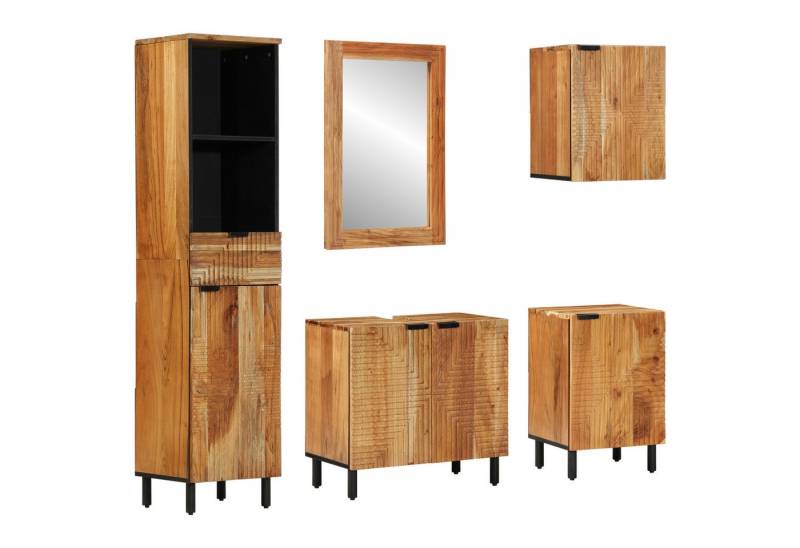vidaXL Badezimmerspiegelschrank 5-teiliges Badmöbelset braun massiv (5-St) von vidaXL