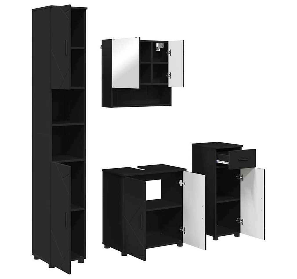 vidaXL Badezimmerspiegelschrank Badezimmermöbel Set Wandmontiert 4 pcs Schwarz Holzwerkstoff (4-St) von vidaXL