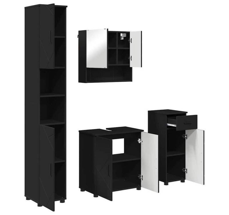 vidaXL Badezimmerspiegelschrank Badezimmermöbel Set Wandmontiert 4 pcs Schwarz Holzwerkstoff (4-St) von vidaXL