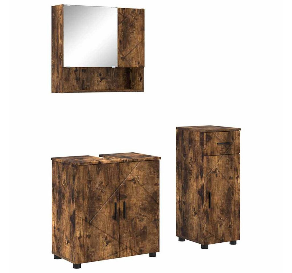 vidaXL Badezimmerspiegelschrank Badezimmermöbel Set mit Tür 3 pcs Räuchereiche Holzwerkstoff (3-St) von vidaXL