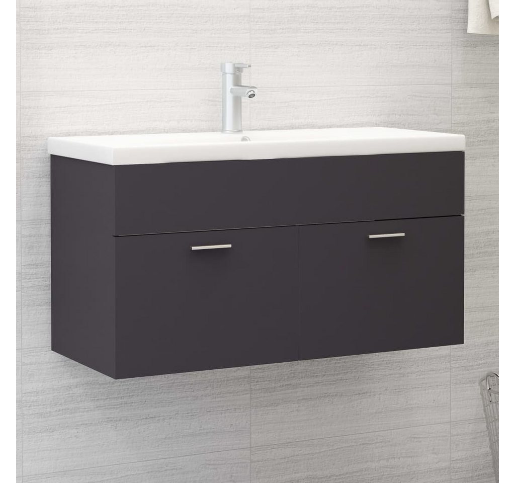 vidaXL Badezimmerspiegelschrank Waschbeckenunterschrank mit Einbaubecken Grau Holzwerkstoff (1-St) von vidaXL