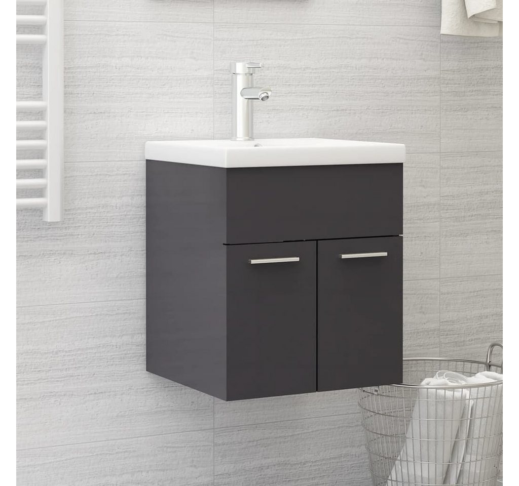 vidaXL Badezimmerspiegelschrank Waschbeckenunterschrank mit Einbaubecken Hochglanz-Grau (1-St) von vidaXL