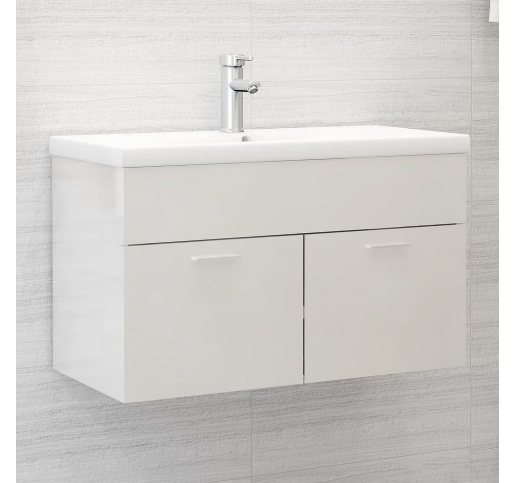 vidaXL Badezimmerspiegelschrank Waschbeckenunterschrank mit Einbaubecken Hochglanz-Weiß (1-St) von vidaXL