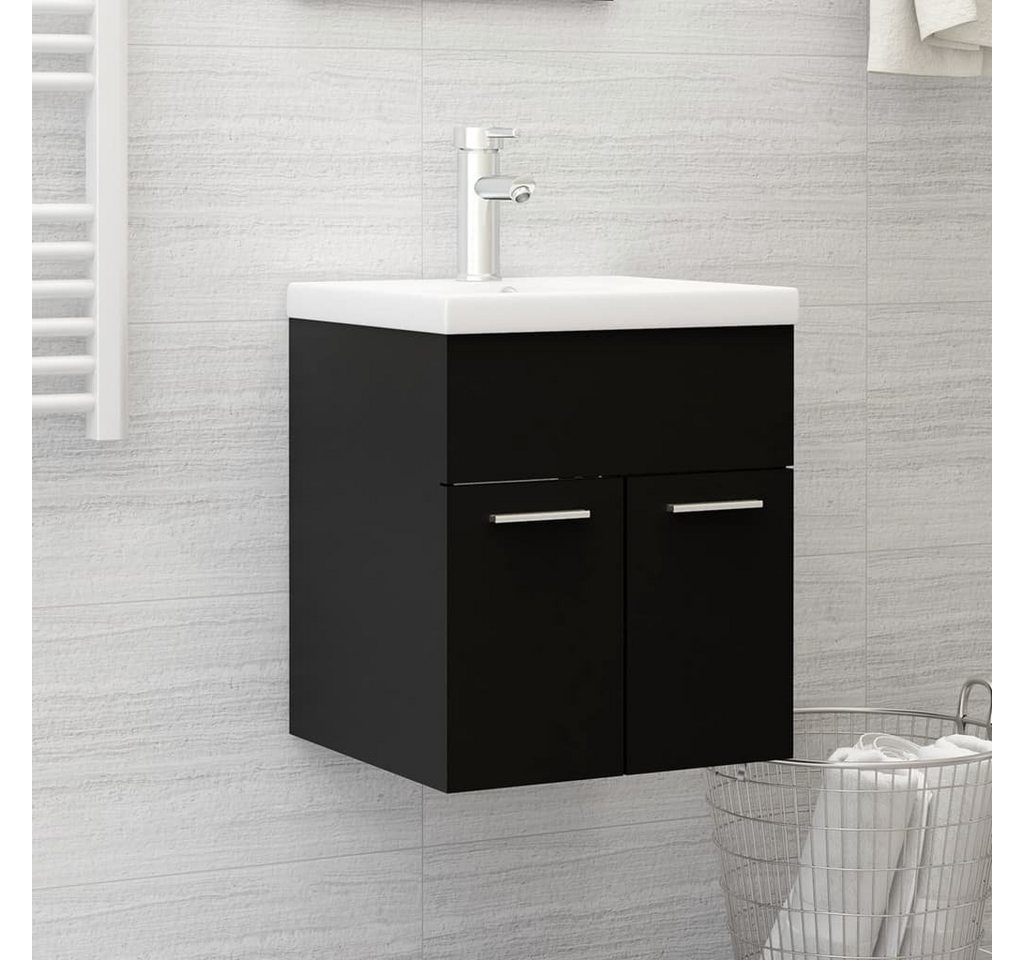 vidaXL Badezimmerspiegelschrank Waschbeckenunterschrank mit Einbaubecken Schwarz Holzwerkstoff (1-St) von vidaXL