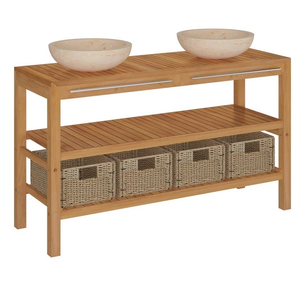 vidaXL Badezimmerspiegelschrank Waschtisch Massivholz Teak mit Waschbecken Marmor Creme (1-St) von vidaXL