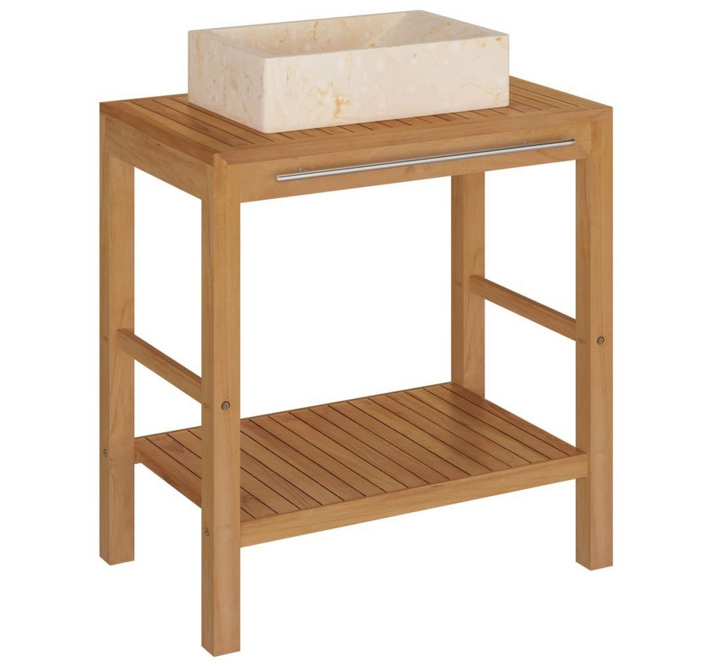 vidaXL Badezimmerspiegelschrank Waschtisch Massivholz Teak mit Waschbecken Marmor Creme (1-St) von vidaXL