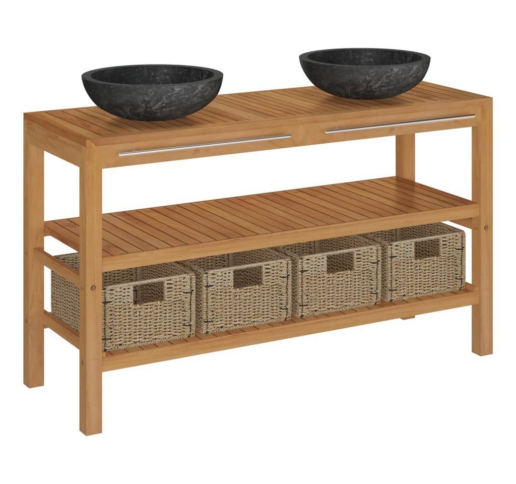 vidaXL Badezimmerspiegelschrank Waschtisch Massivholz Teak mit Waschbecken Marmor Schwarz (1-St) von vidaXL