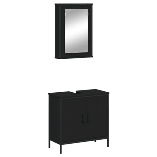 vidaXL Badmöbel Set 2-TLG., Badschrank mit Stauraum, Waschbeckenunterschrank für Badezimmer, Spiegelschrank Badezimmermöbel, Modern, Schwarz Holzwerkstoff vidaXL Badmöbel Set 2-TLG., Badschrank mit Stauraum, Waschbeckenunterschrank für Badezimmer, Spiegelschrank Badezimmermöbel, Modern, Schwarz Holzwerkstoff von vidaXL